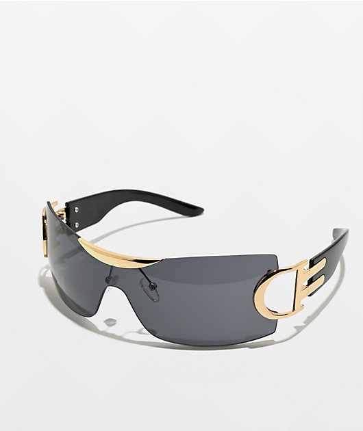 Y2K Black & Gold Oversized Sunglasses | Zumiez