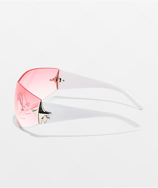 Y2K Oversized Diamond Pink & White Sunglasses