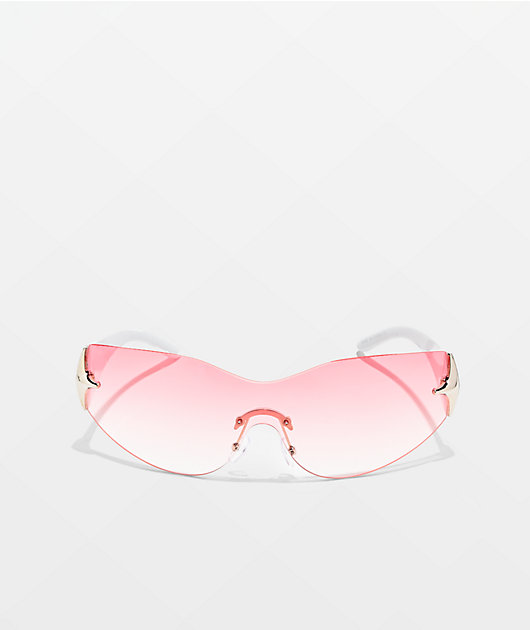 Y2K Oversized Diamond Pink & White Sunglasses