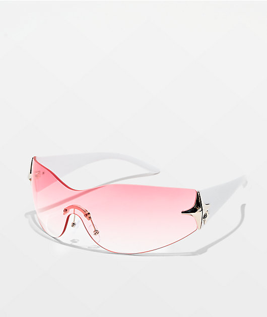 Y2K Oversized Diamond Pink & White Sunglasses