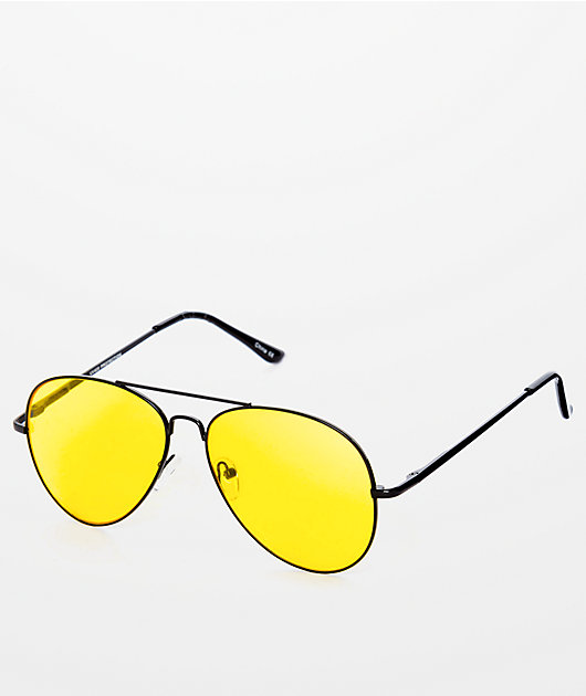 Yellow & Black Aviator Sunglasses