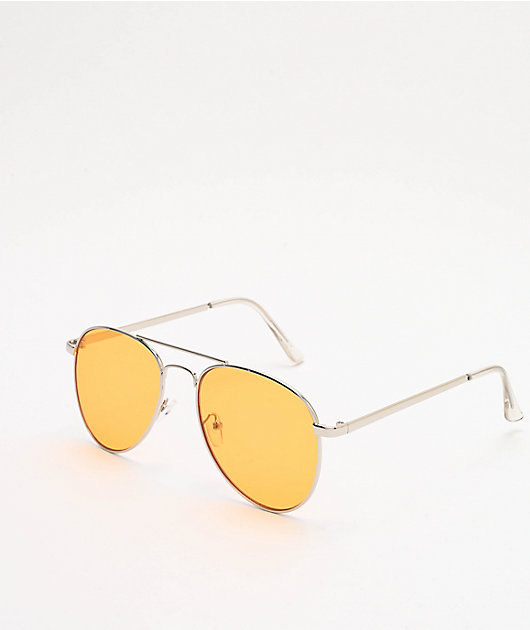 Yellow & Silver Aviator Sunglasses