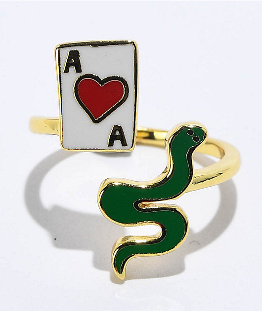 Yellow Owl Workshop Ace Of Hearts & Snake Gold Ring