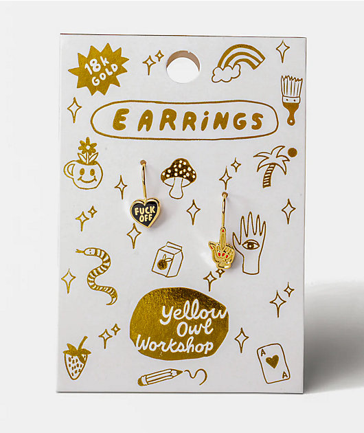 Yellow Owl Workshop F*ck Off Heart & Middle Finger Earrings
