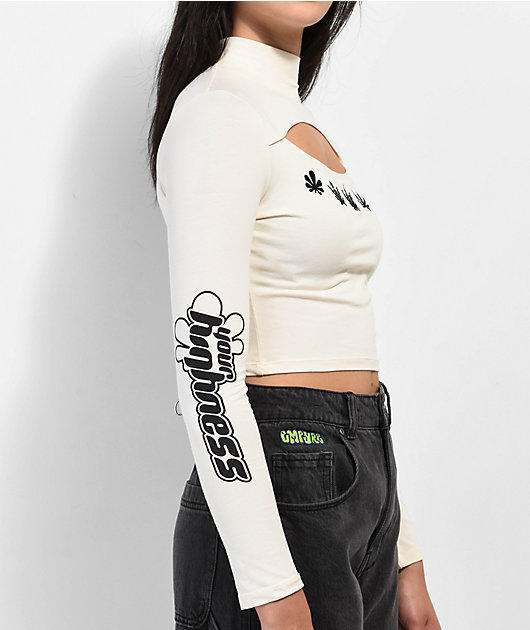 Your Highness Plant Network Off White Long Sleeve Crop Top