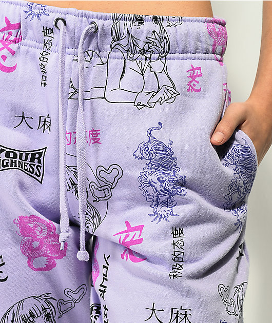 Your Highness Puff Puff AOP Pantalones de chándal morados