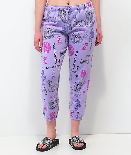 Your Highness Puff Puff AOP Pantalones de chándal morados