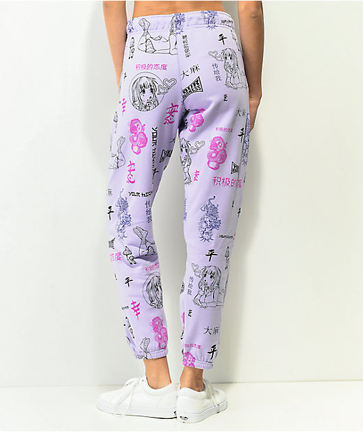 Your Highness Puff Puff AOP Pantalones de chándal morados