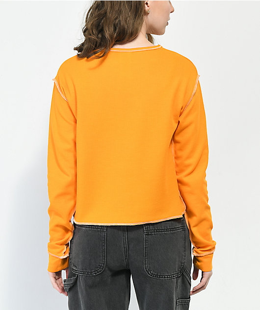 Your Highness Radiant Orange Crop Long Sleeve Waffle T-Shirt