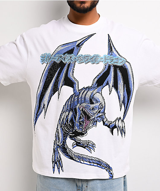 Yu-Gi-Oh! Blue Eyes White Dragon Rhinestone White T-Shirt