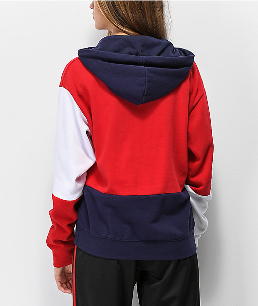 Zine Arlo sudadera con capucha roja, blanca y azul