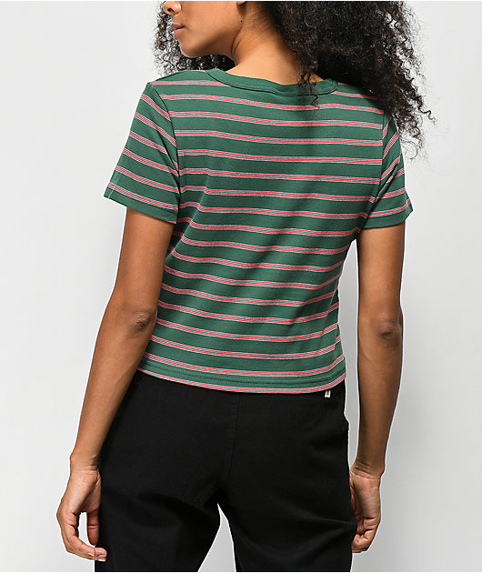 Zine Barnaby Green, White, & Red Stripe Crop T-Shirt