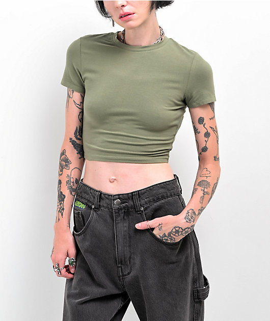 Zine Brianna Green Buckle Crop T Shirt