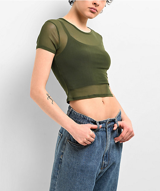 Zine Cashie Green Mesh Crop T-Shirt