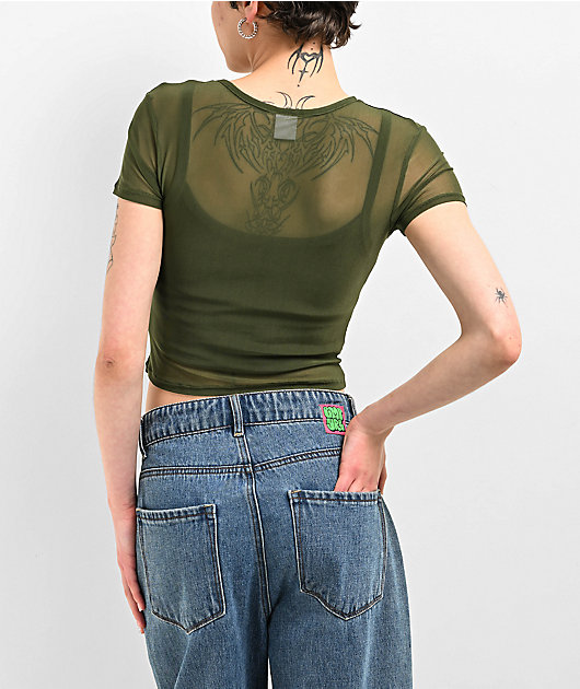 Zine Cashie Green Mesh Crop T-Shirt