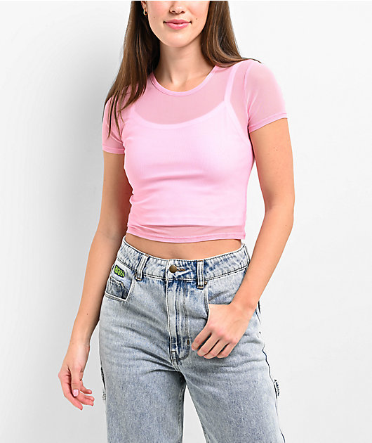Zine Cashie Pink Mesh Crop T-Shirt | Zumiez