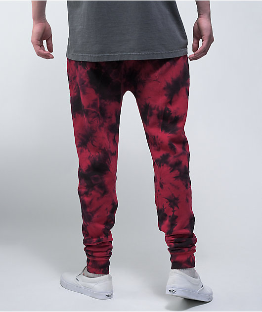 Zine Cover Black Red Tie Dye Jogger Sweatpants Zumiez