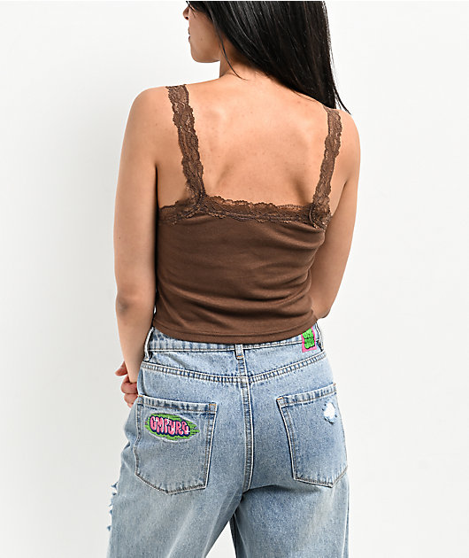 Zine Hallie Brown Lace Crop Tank Top | Zumiez