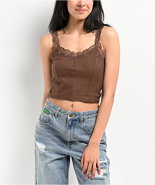 Zine Hallie Brown Lace Crop Tank Top | Zumiez