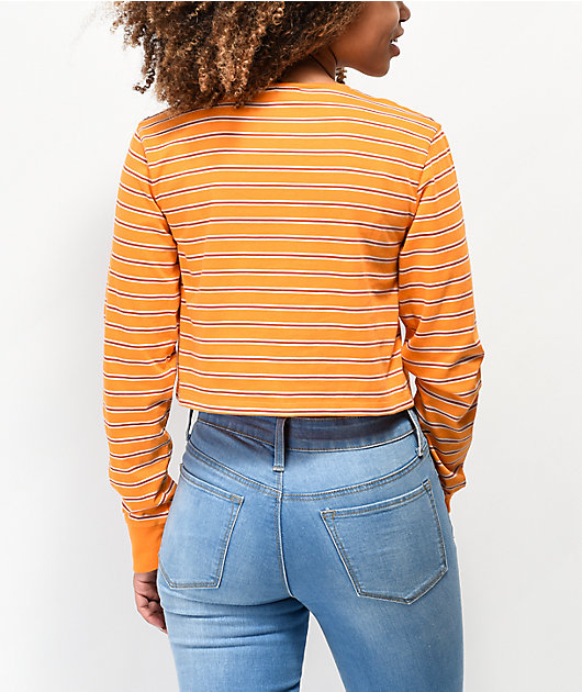 Zine Hannah Orange Striped Crop Long Sleeve T-Shirt