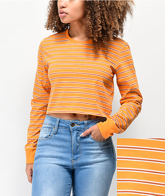 Zine Hannah Orange Striped Crop Long Sleeve T-Shirt