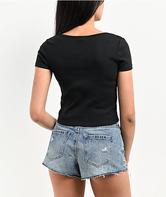 Zine Hannie Black Crop Henley T-Shirt