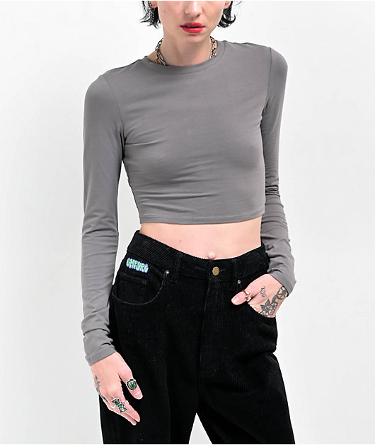 Women's Sleeve Crop Top - 100% Cotton Casual Tee With Padded Shoulder Look - View #2