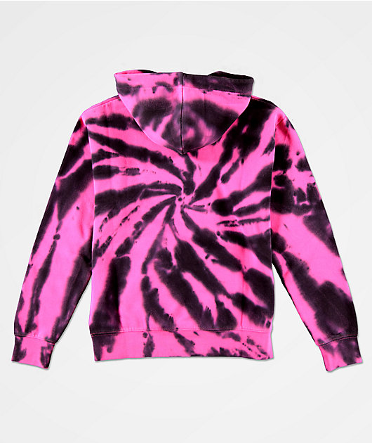 Zine Hunter sudadera con capucha de tie dye fucsia y negra