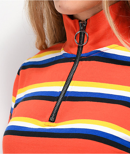 Zine Indiana sudadera naranja de rayas con media cremallera