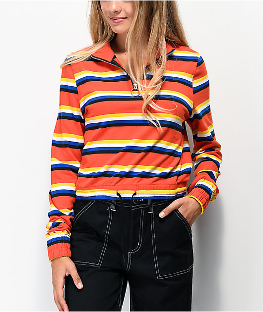 Zine Indiana sudadera naranja de rayas con media cremallera