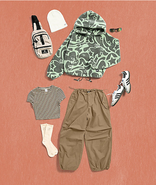Zine Irina Green & Brown Crop Stripe T-Shirt