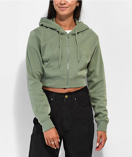 Zine Kya Green Crop Zip Hoodie Zumiez