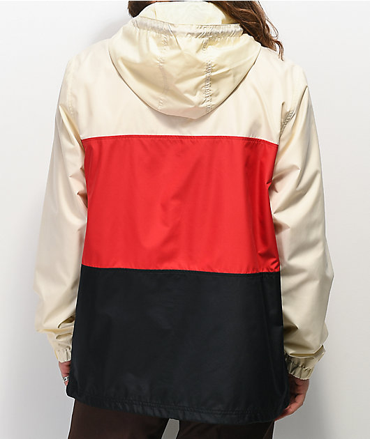 Zine Larry Cream, Black & Red Colorblock Windbreaker Jacket