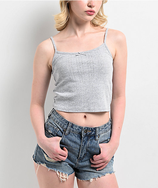 Zine Mary Pointelle Grey Crop Tank Top | Zumiez