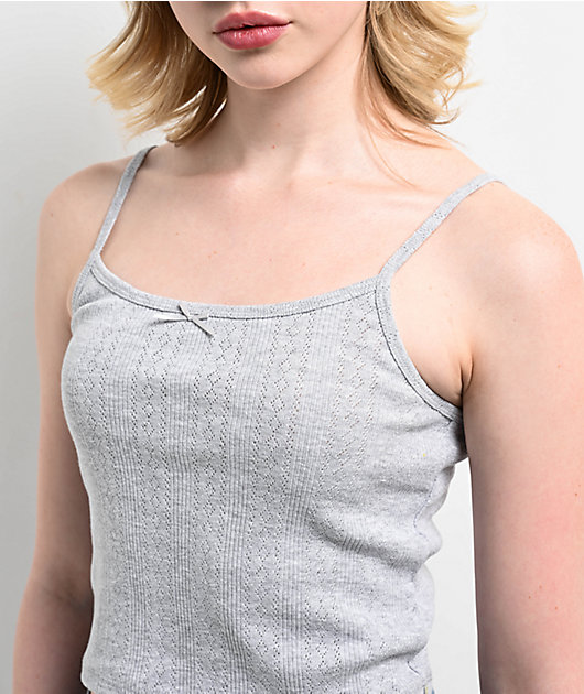 Zine Mary Pointelle Grey Crop Tank Top | Zumiez