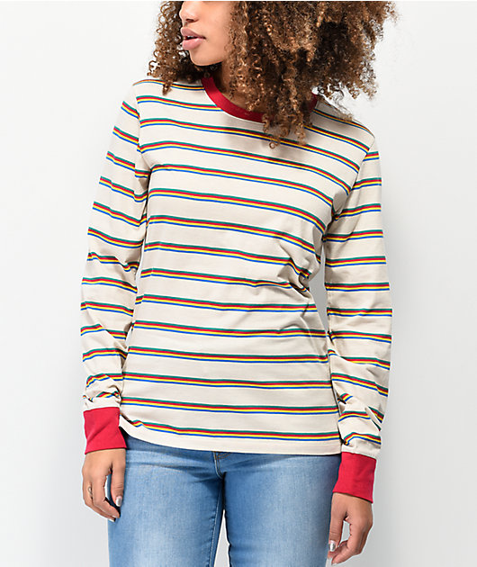 Zine Monroe Rainbow Mini Stripe Long Sleeve T-Shirt