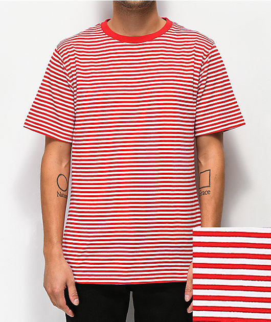 red and white tee shirt