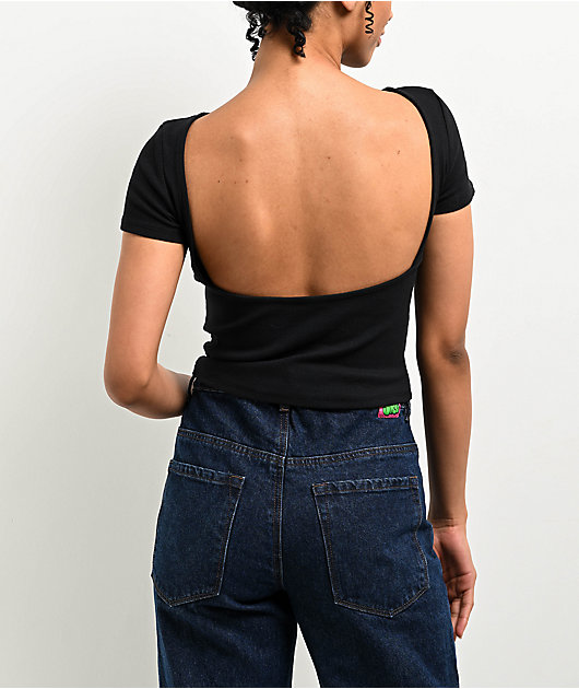 Zine Rita Black Open Back Crop T Shirt