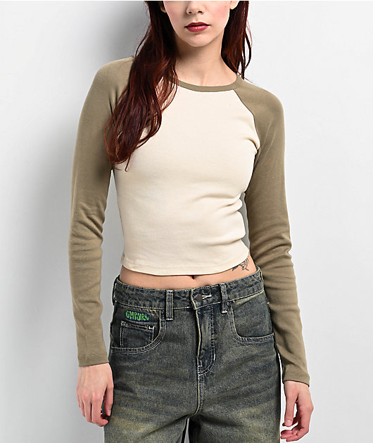 Zine Sam Parchment Raglan Long Sleeve Crop T-Shirt | Zumiez