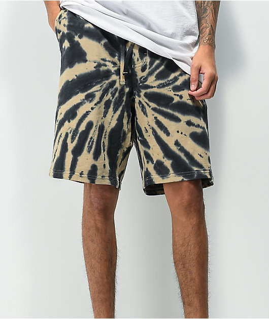 Zine Silas Incense Tan & Black Tie Dye Sweat Shorts | Zumiez