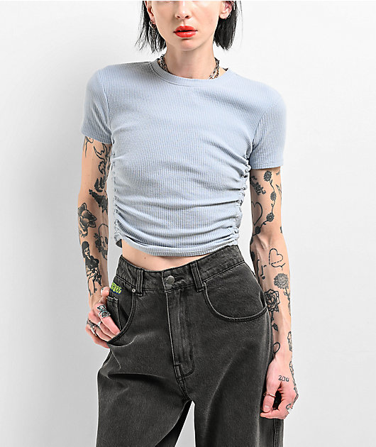 【IFYOUWANT】ATTITUDE NUMBER pigment T-shirt Zine Sinah Blue Fog Side Cinch T-Shirt | Zumiez
