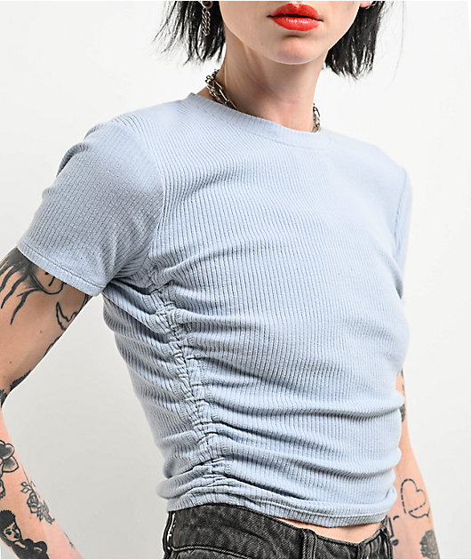 【IFYOUWANT】ATTITUDE NUMBER pigment T-shirt Zine Sinah Blue Fog Side Cinch T-Shirt | Zumiez