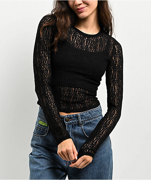 Zine Talia Black Lace Long Sleeve Top | Zumiez