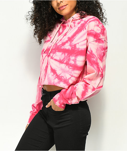 pink tie dye cropped hoodie