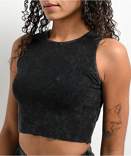 Zine Tawney Ribbed Black Wash Crop Tank Top