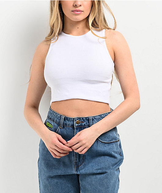 Zine Tawney Ribbed White Crop Tank Top | Zumiez