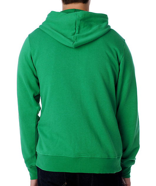 green zip up hoodie