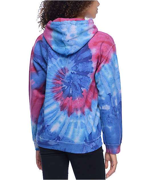 red and blue tie dye sweatshirt