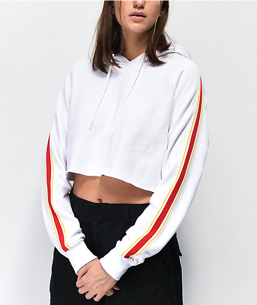 Zine Tera White, Red & Yellow Taped Crop Hoodie