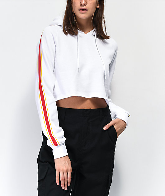 Zine Tera White, Red & Yellow Taped Crop Hoodie